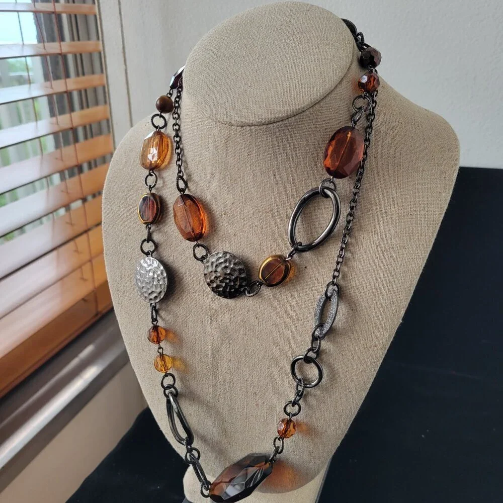 Lia Sophia Root Beer Assorted Beads on Hematite Chain